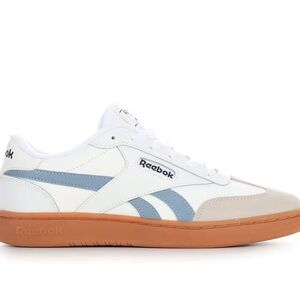 Reebok White and Light Blue Leather Sneakers with Gum Sole